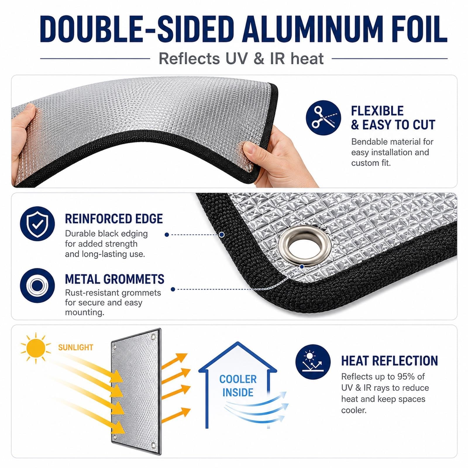 Pellicola Anticalore per Vetri, Pellicola Riflettente Anti-Calore da 8 mm | Copertura per finestre anti-UV in alluminio per privacy e protezione solare, con ventose(39x67in)