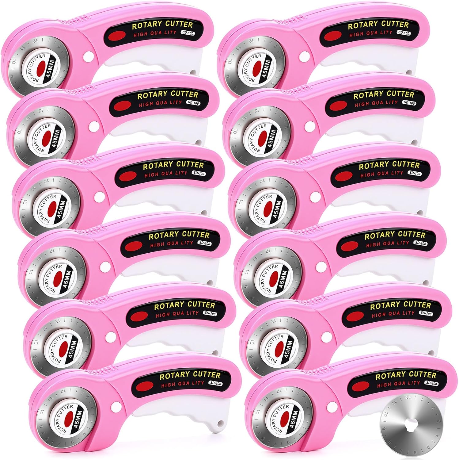 Lothee 12 Set 45mm Rotary Cutter for Fabric, Ergonomic Handle Rolling Cutter with Safety Lock for Fabric, Sewing, Quilting, Cloth, Paper, Leather, Arts Crafts Dressmaking(Pink)