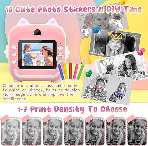 Miniatura 5 de Cámara digital para niños con impresión instantánea con cámara de video HD 1080P, pantalla IPS de 2.4 pulgadas, cámara instantánea regalos de