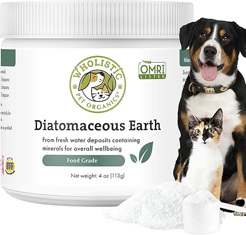 Wholistic Pet Organics Tierra de Diatomeas - Grado Alimentario para Perros y Gatos - 4 Oz - Polvo Multiuso - Silica de Agua Dulce No Química de