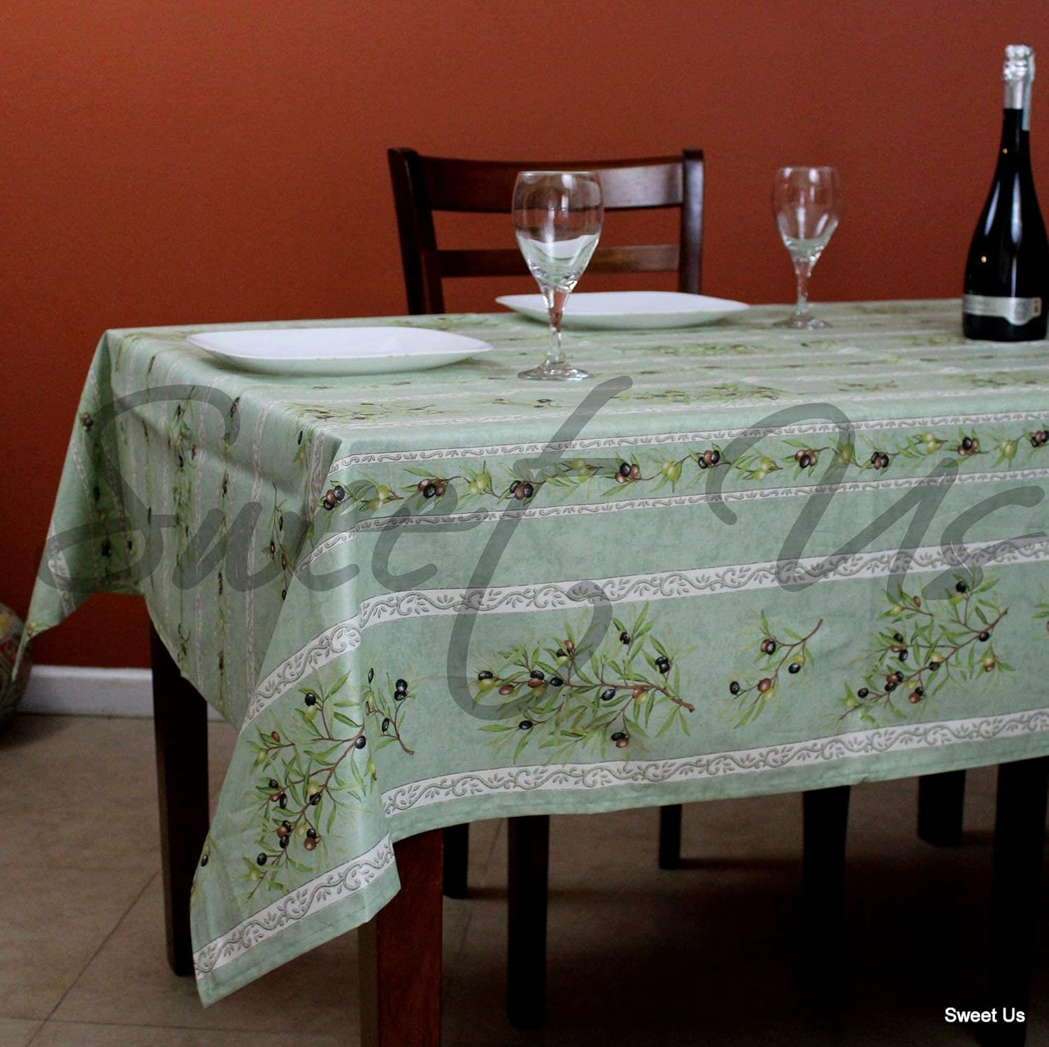 Oliviere Wipeable Tablecloth Spill Resistant Acryllic Coated, Floral Cotton French Provencal Tablecloth for Rectangle Tables, fordoor and Outdoors, Green, 60 x 98