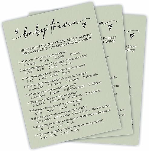 Miniatura 7 de Baby Shower Word Scramble - Juego de fiesta y actividad verde musgo minimalista - Tarjetas de juego de 5 x 7 pulgadas, juego de revelación de Baby