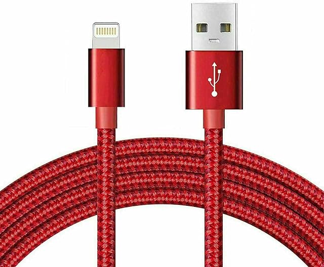 AA-TECH Blue Red iPhone Charger Cable, iPhone Charger Braided Long iPhone Charger Lead USB Fast Charging Cable Compatible with iPhone 11/Pro/Xs Max/X/8/7/Plus/6S/6/SE/5S iPad and More (1 Meter, Red)