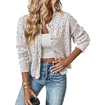 SELINK Womens Cardigan Sweater Elegant Rhinestone Decor Multicolor Confetti Sweater Cardigan Solid Long Sleeve Outwear