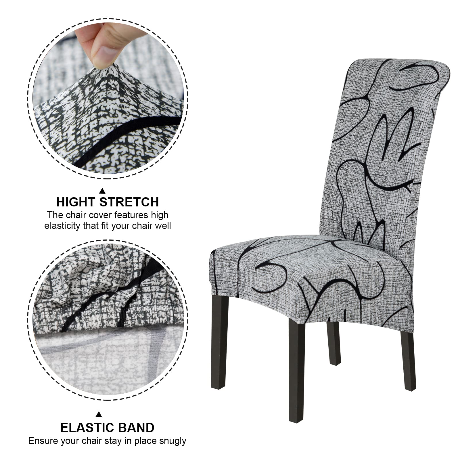 Jaotto Coprisedie con Schienale Elasticizzato 6 Pezzi, Fodere Coprisedie XL Universale per Sala da Pranzo,Grande Coprisedia Spandex Lavabile Durevole,Vestisedia per Cucina Soggiorno,Stile Grigio