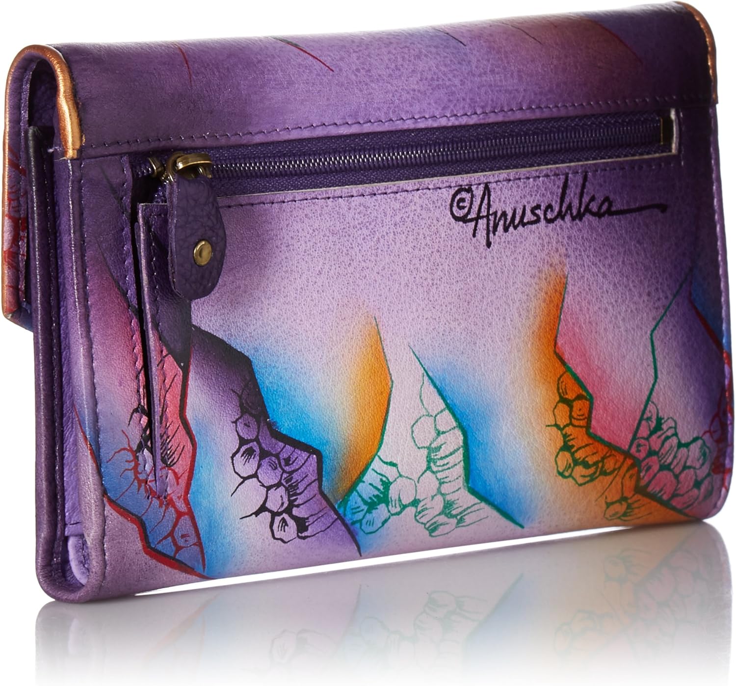 Anuschka Women's Genuine Leather Checkbook Wallet | Hand painted Original Artwork | Cosmic Quest