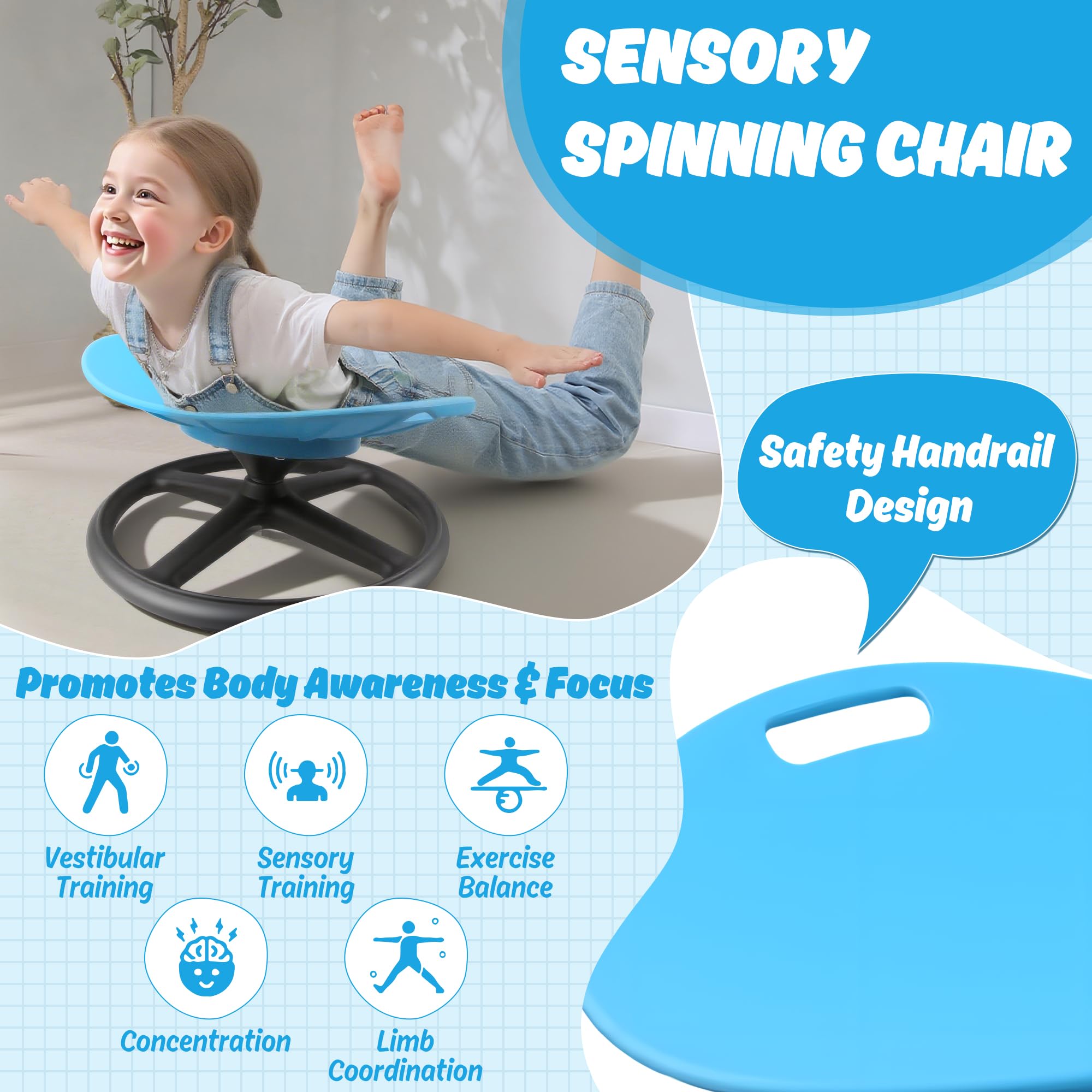 LGMCF Sensorik Drehstuhl für Kinder, 360° Balance Drehhocker trainiert mit Sicherheitsgriff, Sensorik Spielzeug für Autismus und ADHS Kinder zum Körperkoordination und Gleichgewicht