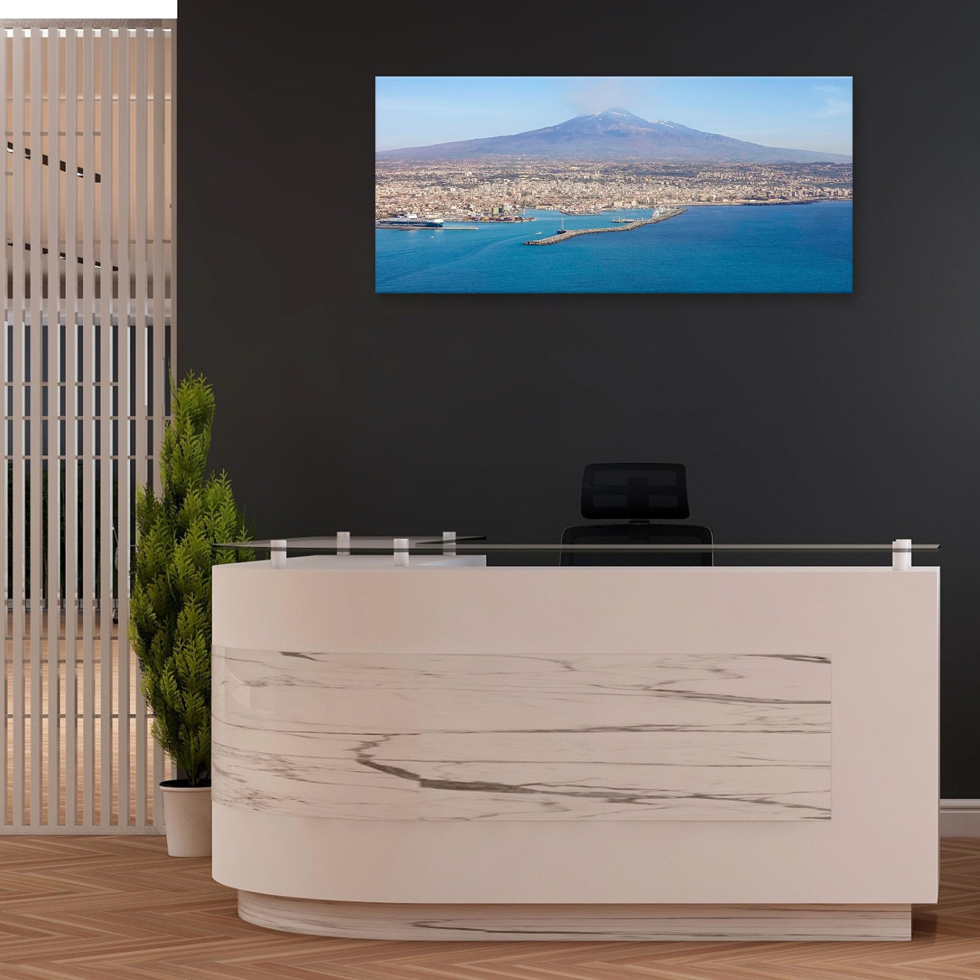 Lupia - Quadro moderno su Tela Canvas DEEP 65X143 cm, con paesaggi e localismi italiani, per casa, soggiorno, capezzale camera da letto, hotel, ufficio, CATANIA - PANORAMA ETNA