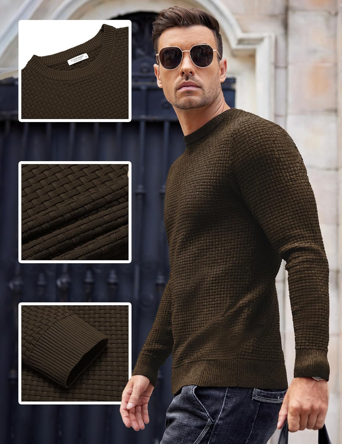 COOFANDY Men Dress Crewneck Sweater Pullover Knit Long Sleeve Casual Slim Fit Sweater - Image 5