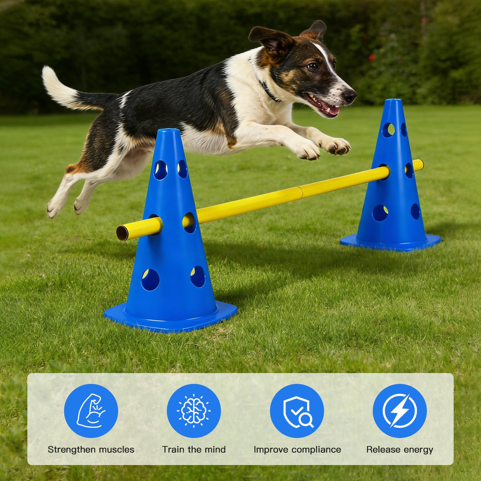 Set Ostacoli Steccati 10 Coni + 5 Aste – Agility Hurdles Regolabili in Altezza per Sport Canino e Allenamento Calcio – Set Multiuso per Cani, Bambini e Cavalli – Altezza 23 cm, Lunghezza 80 cm