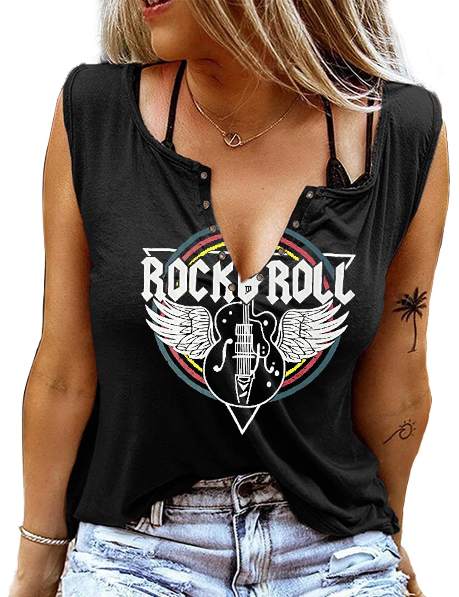 TIEGUODUNRock and Roll Tank Tops for Women Vintage Country Music Shirts Rock Concert Tees Summer Sleeveless Graphic Tops