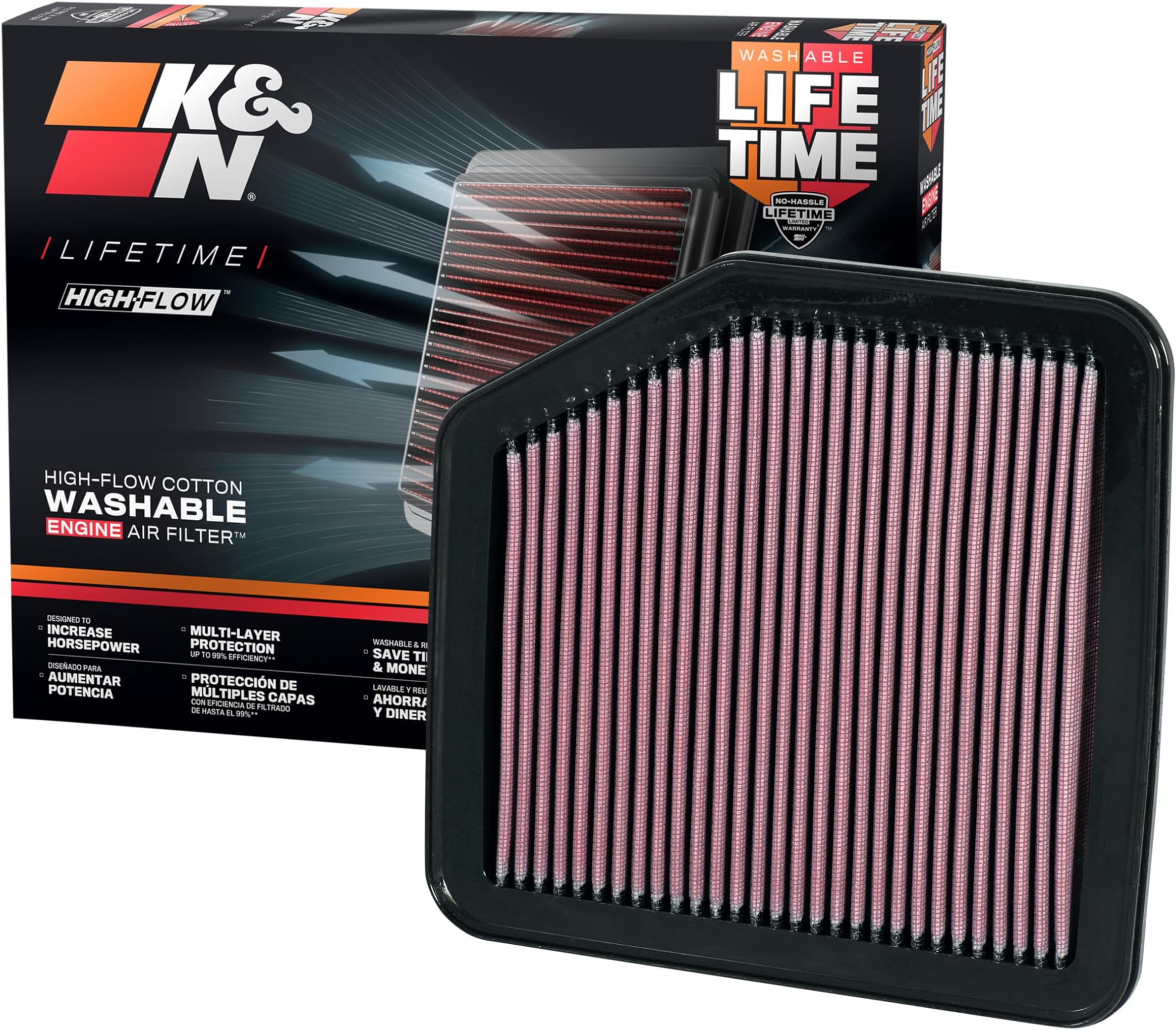 K&N High-Flow Original Lifetime Engine Air Filter: Increase Power: Premium, Washable: Compatible with 2005-2015 Lexus/Toyota: GS350, GS430, IS220, IS250, IS300, IS350, Crown, Rav4, 33-2345