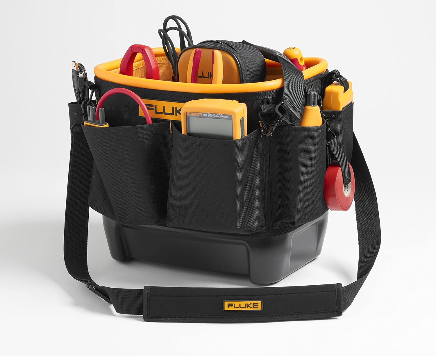 Fluke TB25, Hard Body Oval Tool Bucket Bag, with Waterproof Hard Bottom Base and 28 Pockets