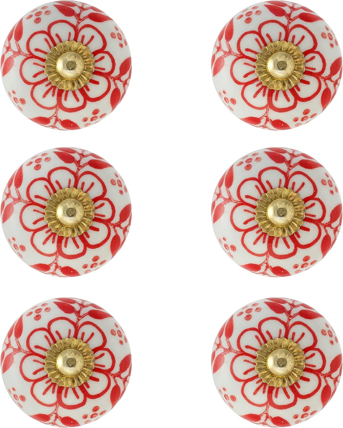 Dresser Knobs - Countryside Handmade Ceramic Drawer Handle Kitchen Cabinets Cupboard Wardrobe Pulls Farmhouse Boho Furniture Hardware - Red Bale - Pack of 4