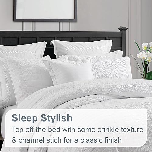 Miniatura 2 de Swift Home Ligero de gran tamaño, ultra suave, lavado con enzimas, textura arrugada, relleno de mezcla de algodón transpirable, juego de colcha de 3