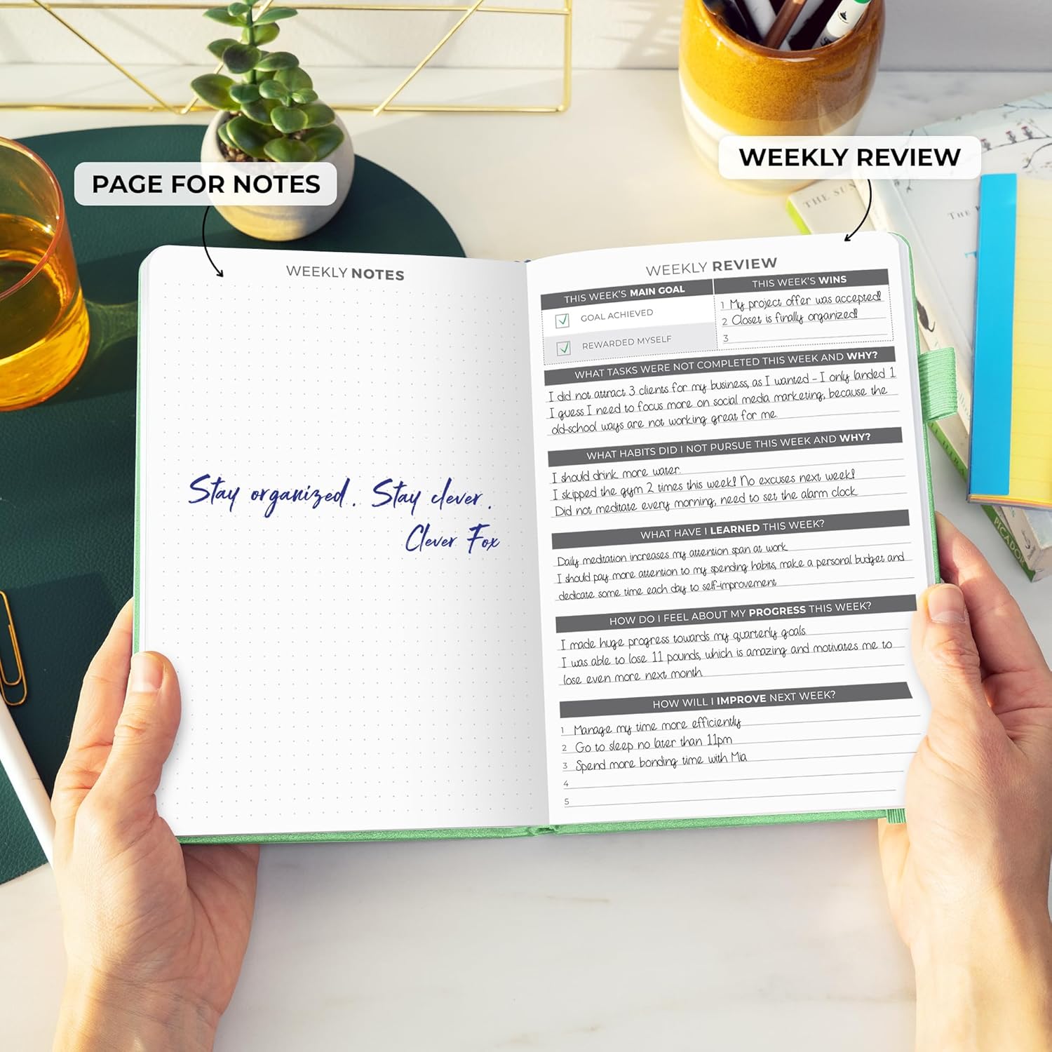Clever Fox Daily Planner – Undated Planning Notebook with Hourly Schedule & To-Do List – Personal Day Task & Work Organizer, 6 Months (Mint Green)