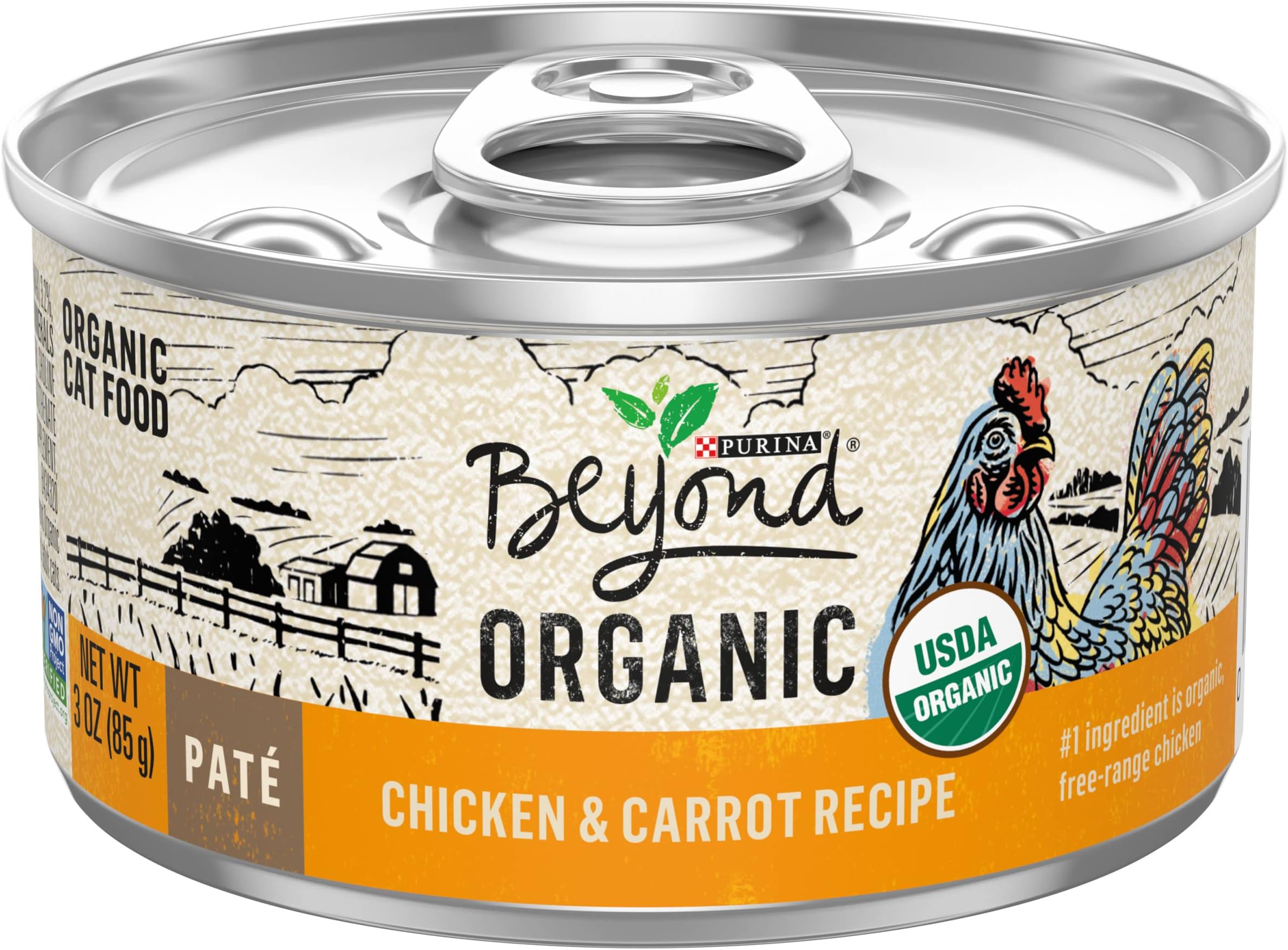 Purina Beyond Organic Wet Cat Food Pate, Organic Chicken & Carrot Adult Recipe - (Pack of 12) 3 oz. Cans