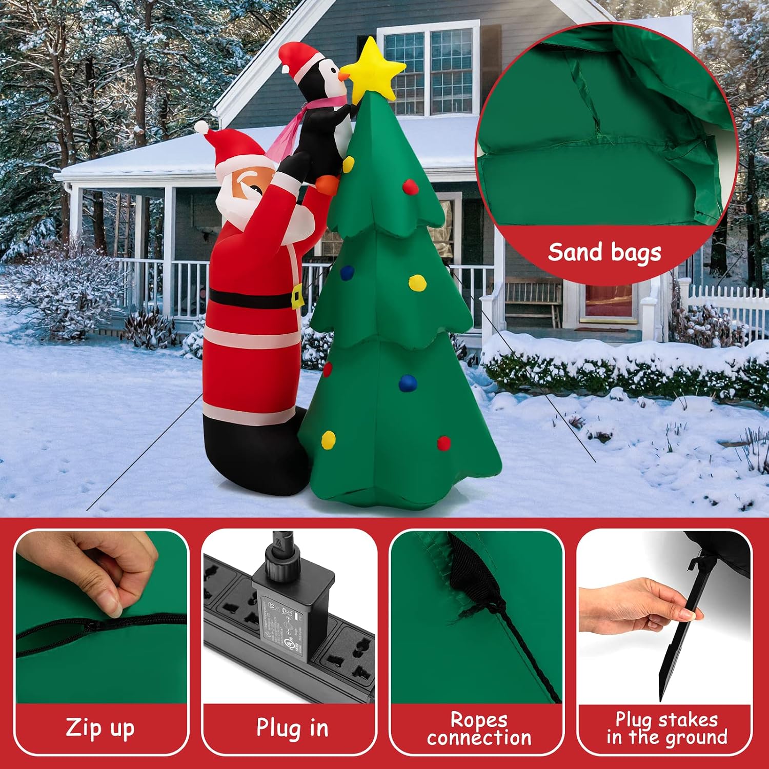 Tangkula 6 FT Inflatable Christmas Tree & Santa Claus w/LEDs & Air Blower, Blow Up Yard Decoration, Inflates Santa and Penguin Decorating a Tree, Indoor Outdoor Inflatable Decoration for Yard Lawn