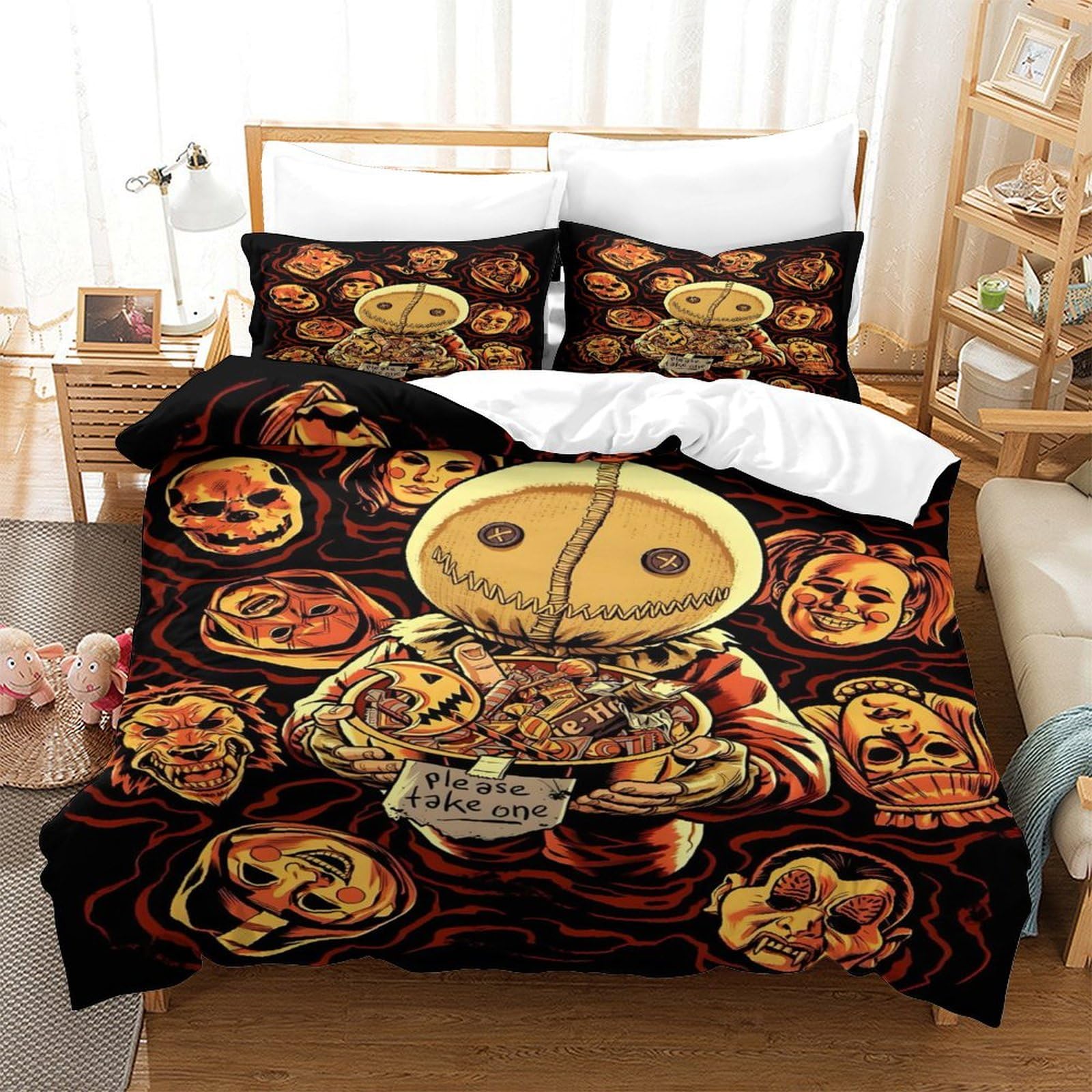 GDEKCIEAS Halloween Horror Doll Bedding Set for Boys,3Pcs Comforter Cover with Decorative Quilt Design,Soft Duvet Cover for Teens And Kids Single（140x200cm）