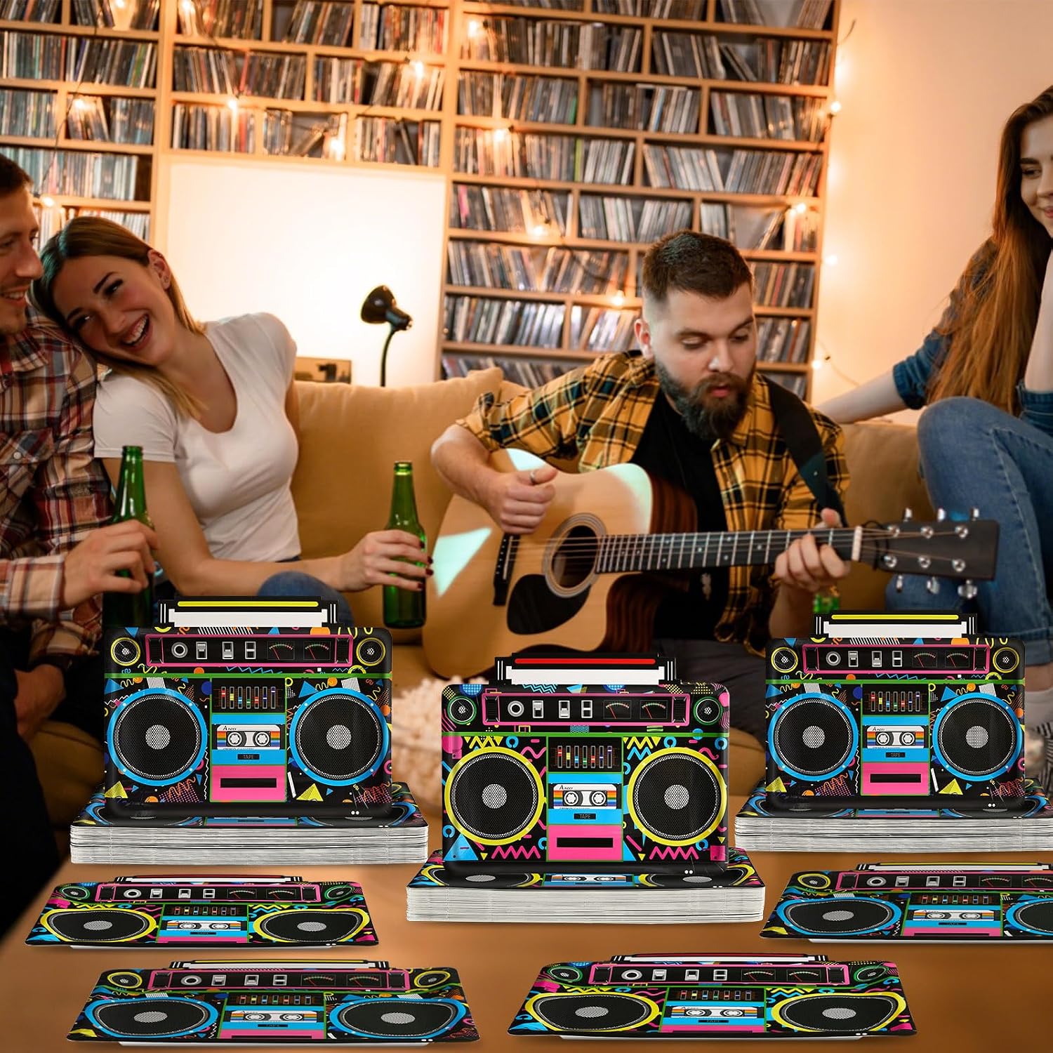 50Pcs Radio Boombox Shaped Plates 80s 90s Party Decorations Music Theme Birthday Decorations Retro Radio Boombox Paper Dinner Plates Hip Hop Party Tableware for Disco Retro Hip Hop Theme Birthday