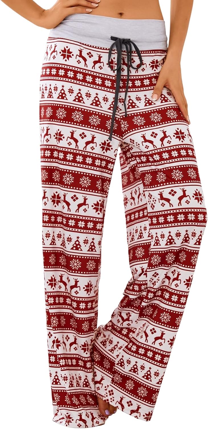 X-Image Women's Comfy Pajamas Drawstring Stretch Floral Print Long Wide Leg Lounge Pants