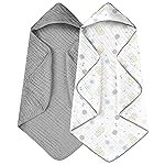 Yoofoss Hooded Baby Towels for Newborn 2 Pack 100% Muslin Organic Cotton Baby Bath Towel with Hood for Babies, Infant, Toddler and Kids, 32x32Inch, Soft and Absorbent Newborn Essential,Grey Flower