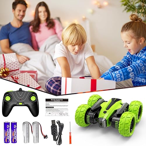 Miniatura 7 de Coche de control remoto, auto de acrobacias a control remoto, 2.4 GHz, doble cara, rotación de 360, con faros, tracción en las 4 ruedas, patrones de