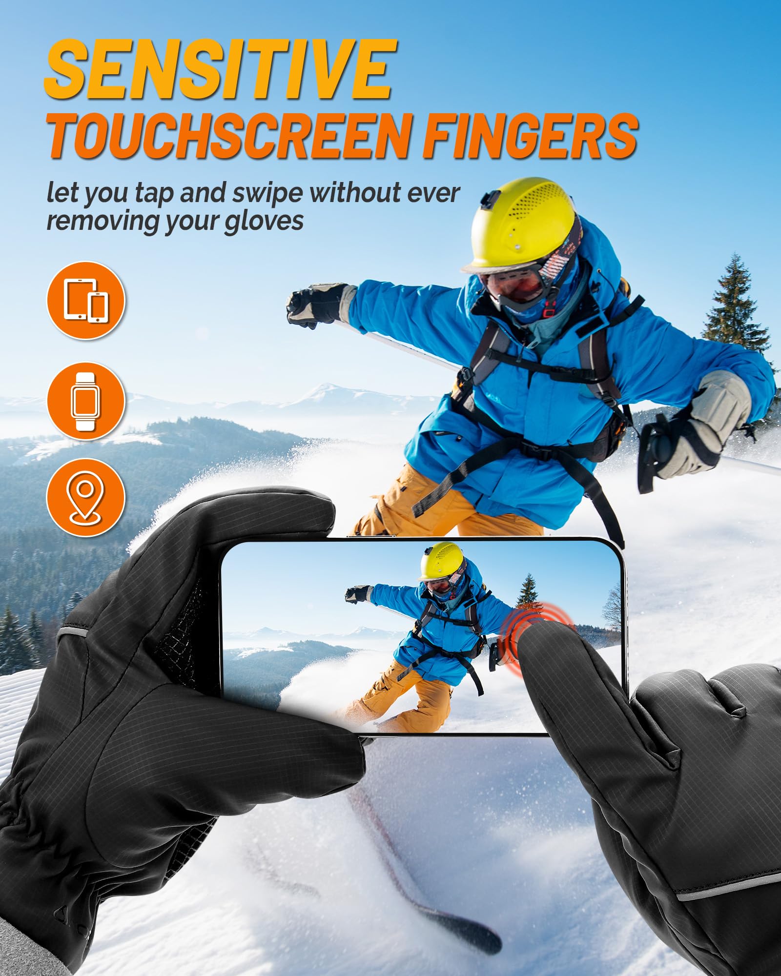 AOPREL Wasserdicht Winterhandschuhe Herren Damen 3M Thinsulate Thermo Handschuhe rutschfest Touchscreen Sporthandschuhe für Skifahren,Radfahren,Schneeschaufeln & Outdoor-Arbeiten