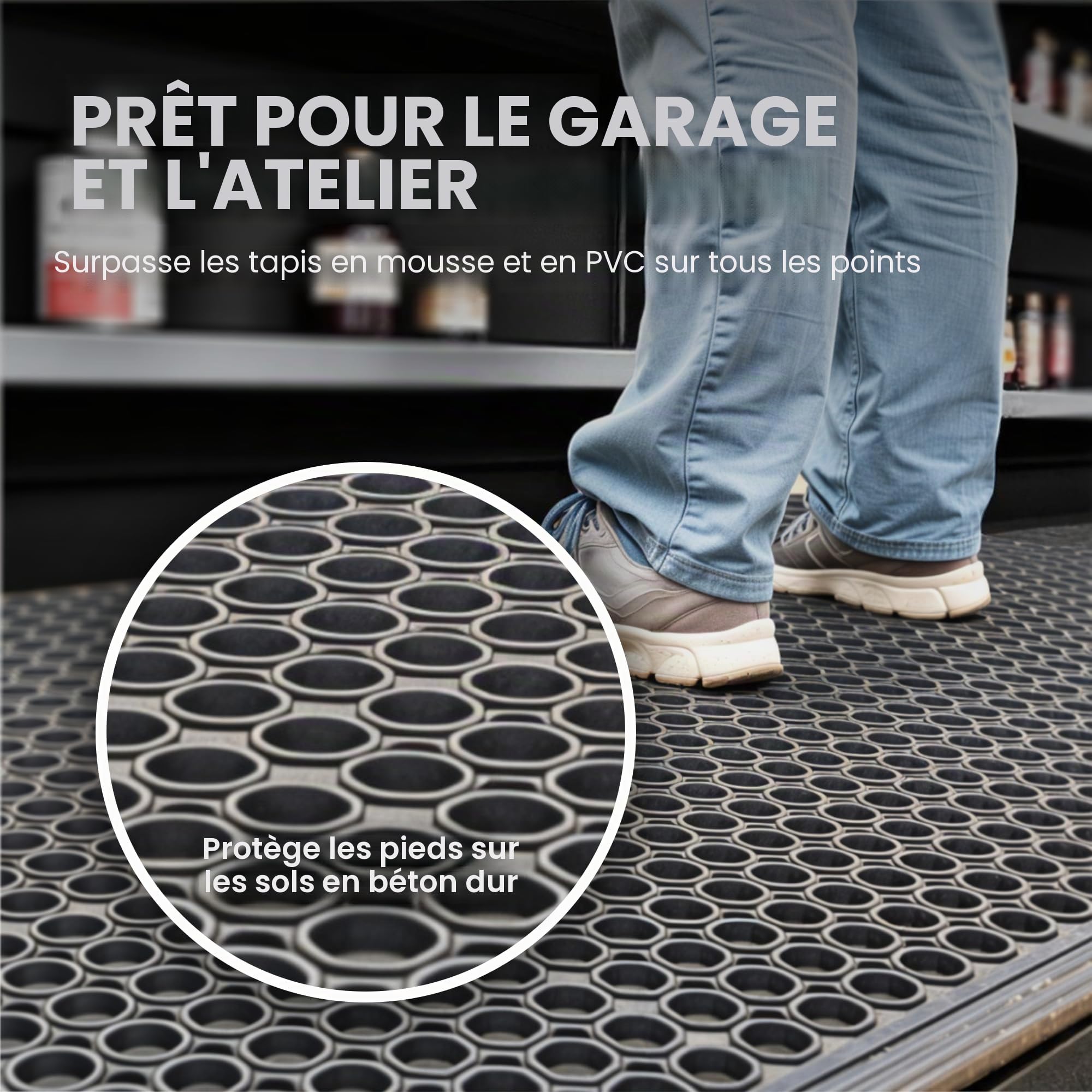 Tapis de sol en caoutchouc anti-fatigue – 12 mm d'épaisseur, 150 x 90 cm – Tapis de drainage antidérapant pour cuisine, garage, atelier ou usage commercial – Tapis confortable lavable et résistant