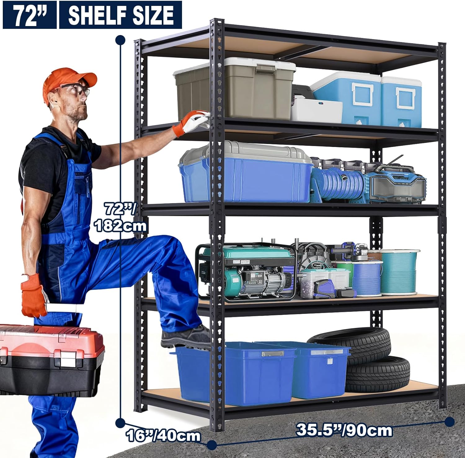 Garage Storage Shelves 72'',2400 LBS Garage Shelving Units, Storage Shelves Heavy Duty, Basement Shelving, Metal Shelving Units Free Standing