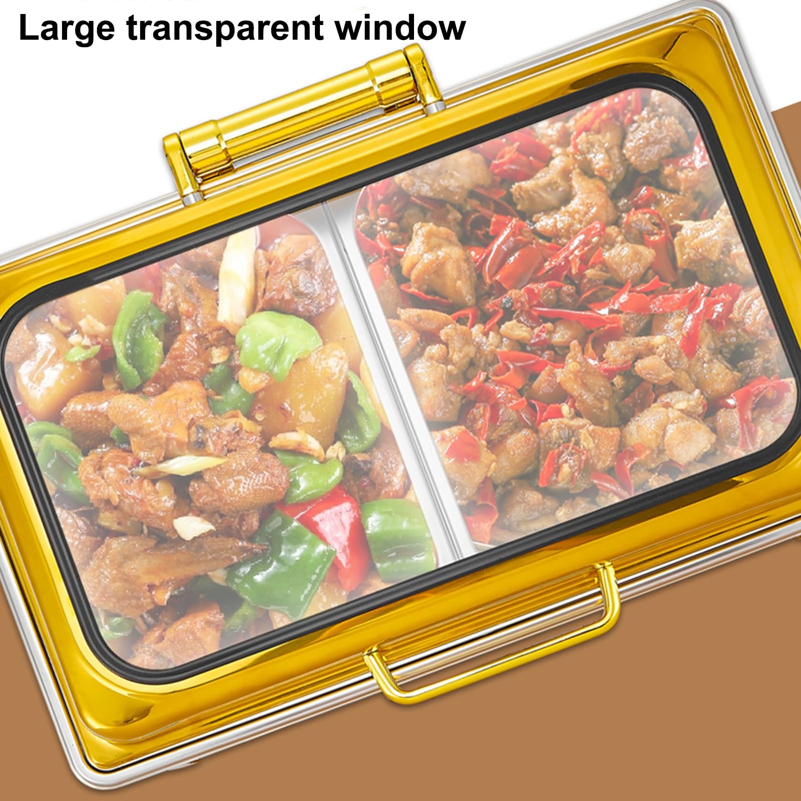 Chafing Dish Electrico de Acero Inoxidable Calentador de Buffet Eléctrico con Control de Temperatura y Tapa de Cristal Transparente para Buffet de Catering(9L/3)
