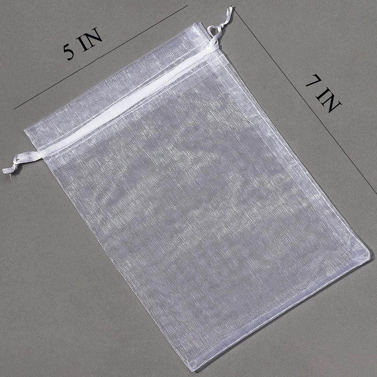 100 Count Sheer Organza Mesh Drawstring Gift Bags 5x7 Inch White image 3