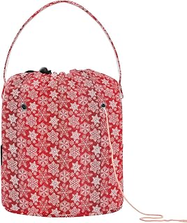 Bolsa de ganchillo con diseño de copos de nieve de Navidad, color rojo y blanco, con soporte para hilo de ganchillo, bolsas de almacenamiento portátiles para accesorios de ganchillo