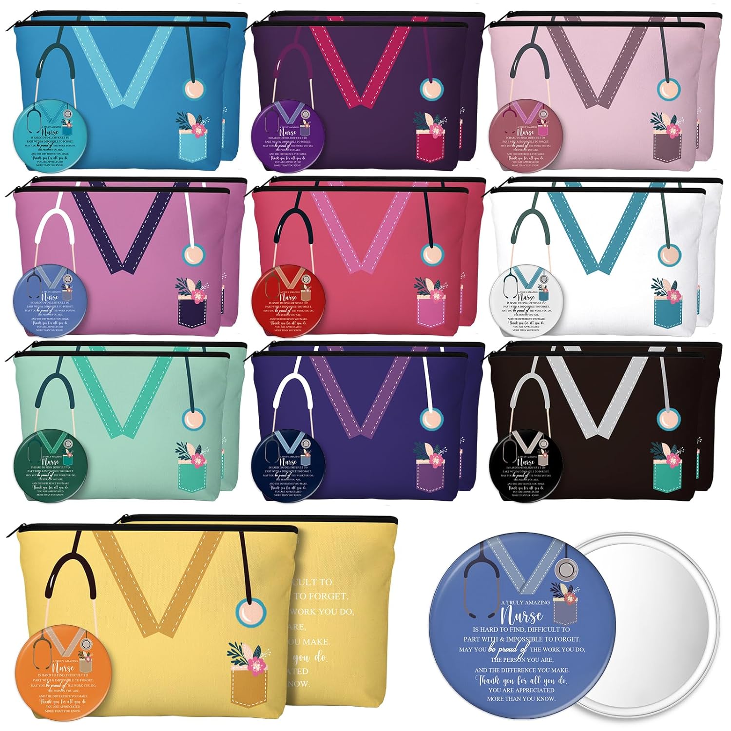 20 Set Nurse Week Gifts Bulk Funny Nursing Canvas Bags and Compact Mirrors for Women Thank You Gifts for Nurse Students Nursing Practitioner Lpn Office Graduation Group