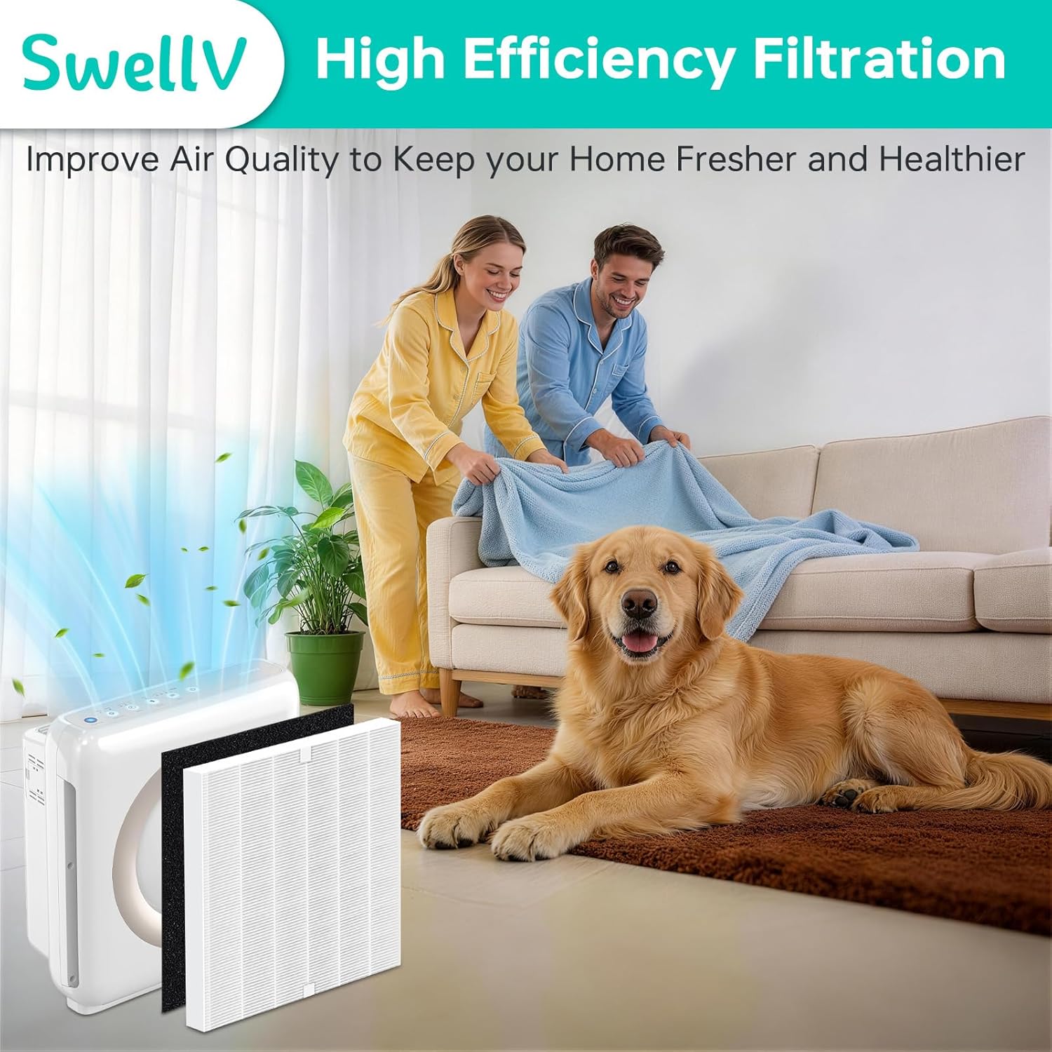AP-1512HH Replacement Filter Compatible with Coway Airmega AP-1512HH, AP-1512HH-FP, AP-1518R, AP-1519P and Airmega 200M, Part Number 3304899, 4 AP-1512HH Filters + 4 Carbon Filters