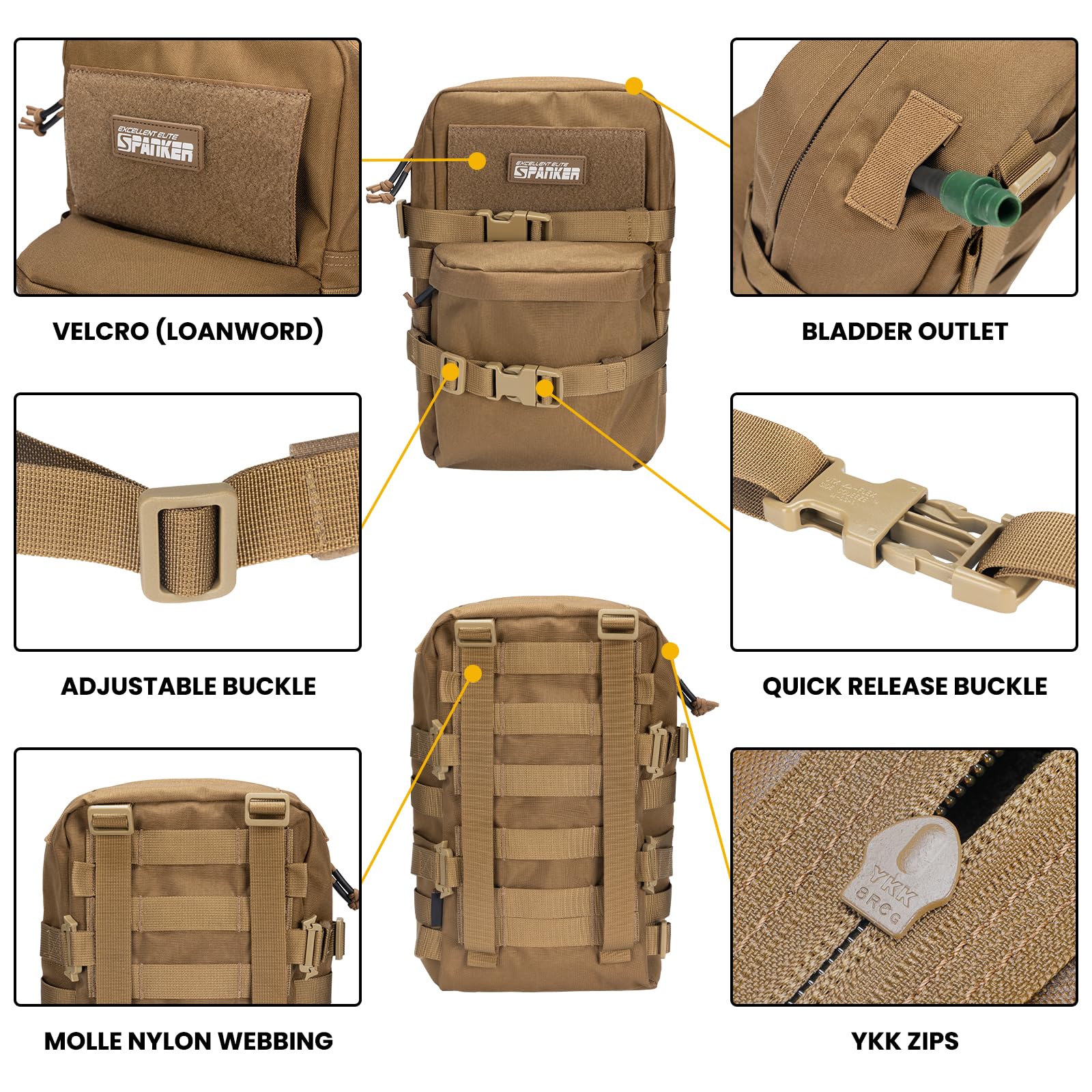 EXCELLENT ELITE SPANKER Sac à Dos d'hydratation Tactique Molle pour Gilet