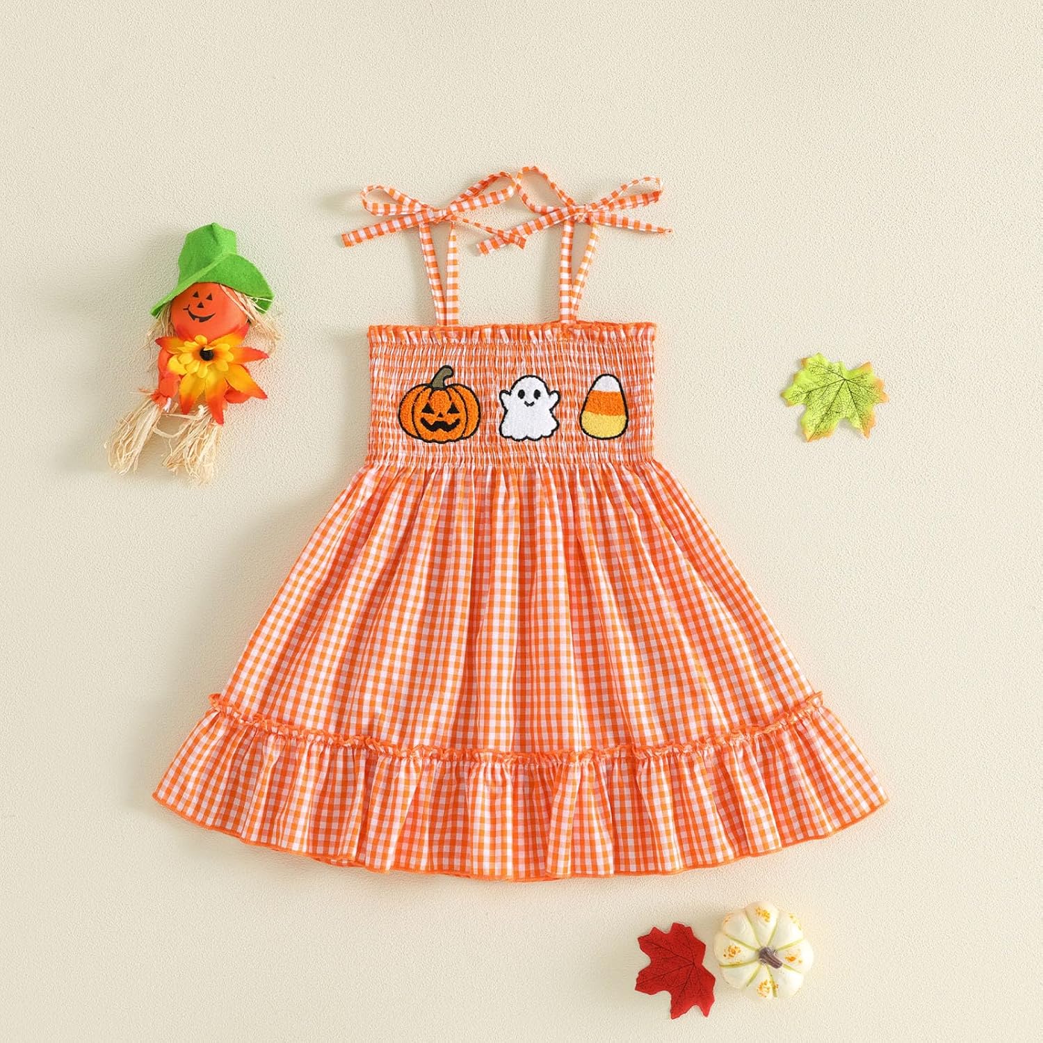 Kayotuas Halloween Toddler Girl Outfit Smocked Gingham Dress Party Clothes