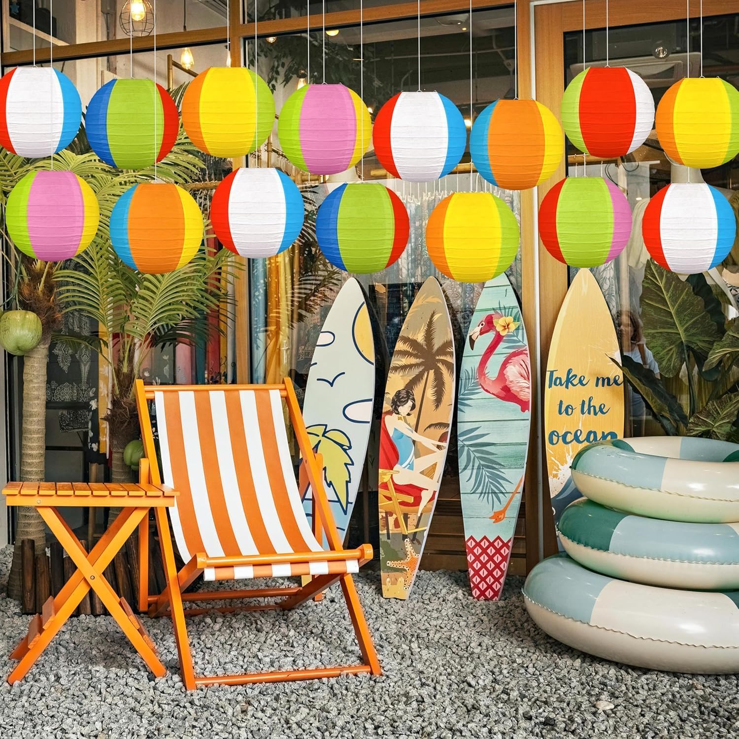 15PCS 10" Beach Balls Paper Lanterns Bulk Pool Summer Luau Hawaiian Tropical Hanging Party Decorations Indoor Outdoor