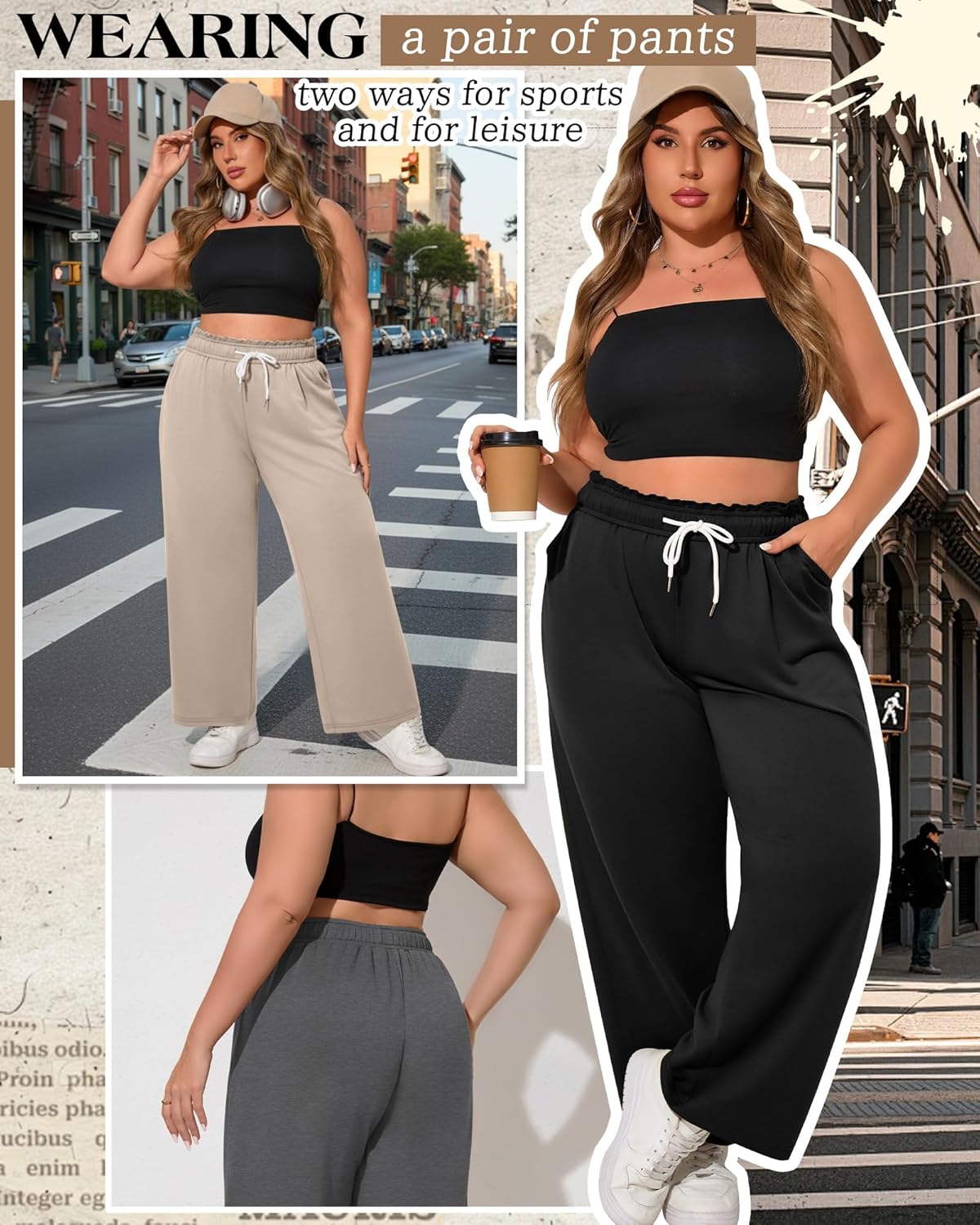 3 Pack Women's Plus Size Wide Leg Yoga Pants, Baggy High Waist Lounge Pants, Drawstring Sweatpants with Pockets - Image 2