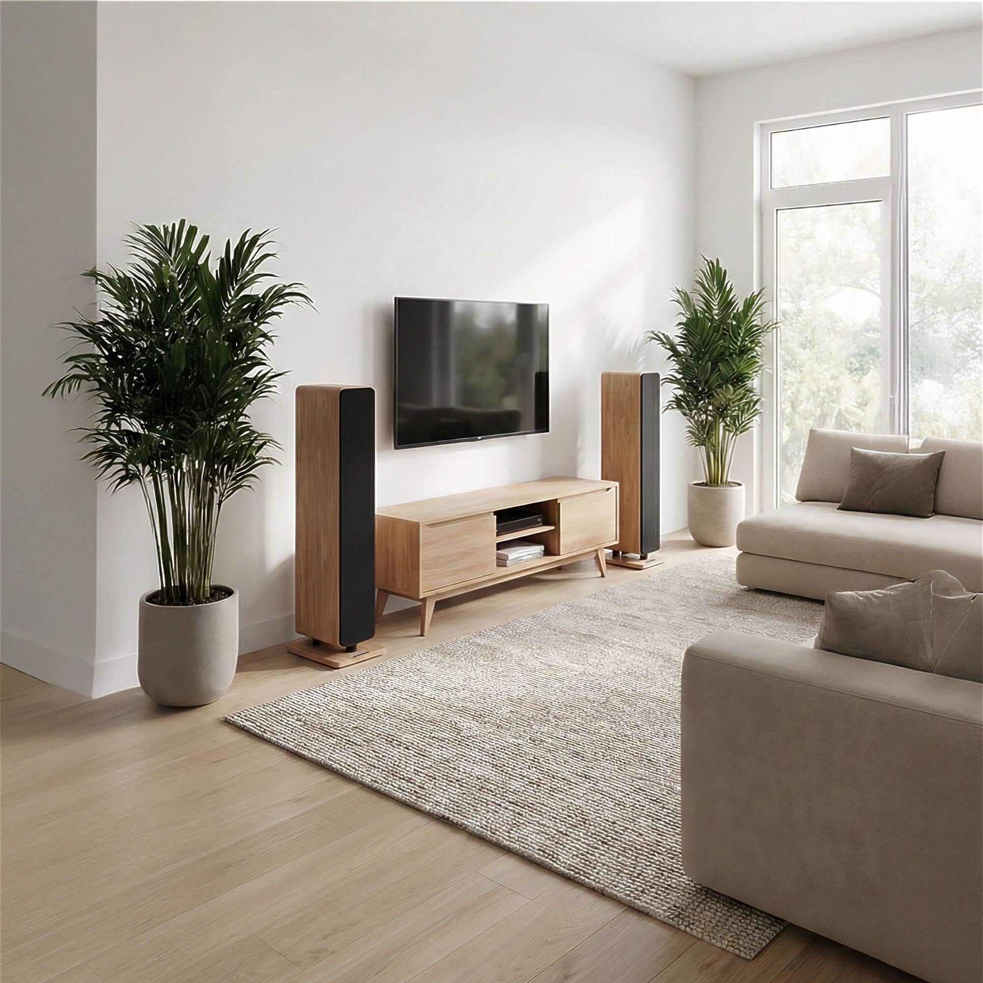Audizio ARCO Tour De Son Hi-FI BT Chêne Clair 160W - Enceinte Colonne Active Amplifiée avec LED, Mode Stéréo, TV, Streaming et Salon