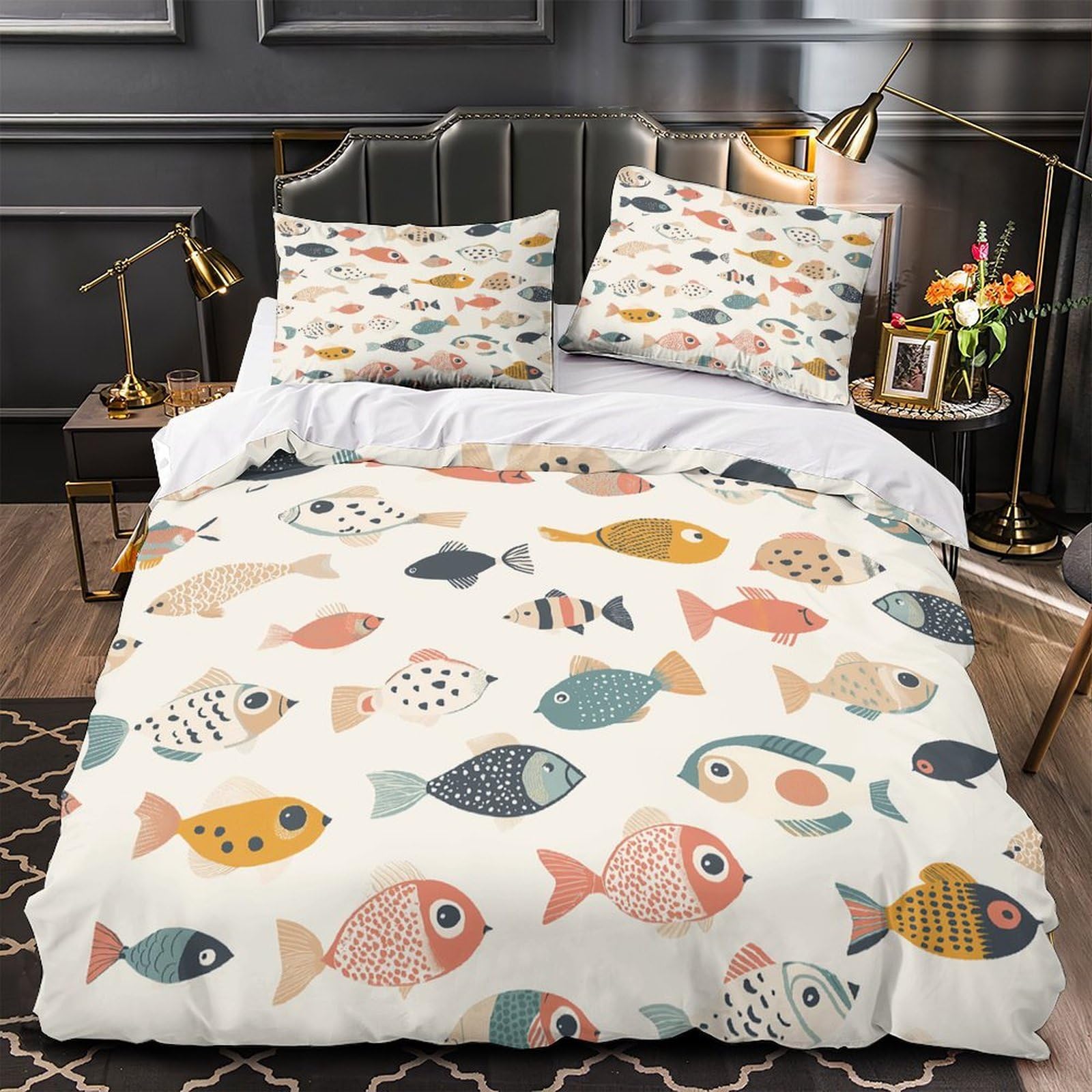 Housse de couette poisson hypoallergénique et super douce avec zip pour ado