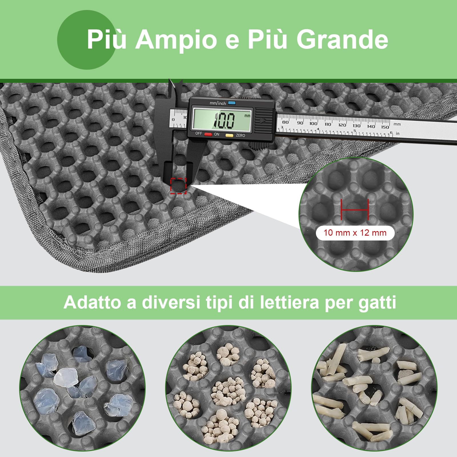 Tappetino Lettiera Gatto Taglia Grande 90 x 60 cm EVA Doppio Strato a Nido D'ape Tappeto Lettiera Gatto Impermeabile, Grigio