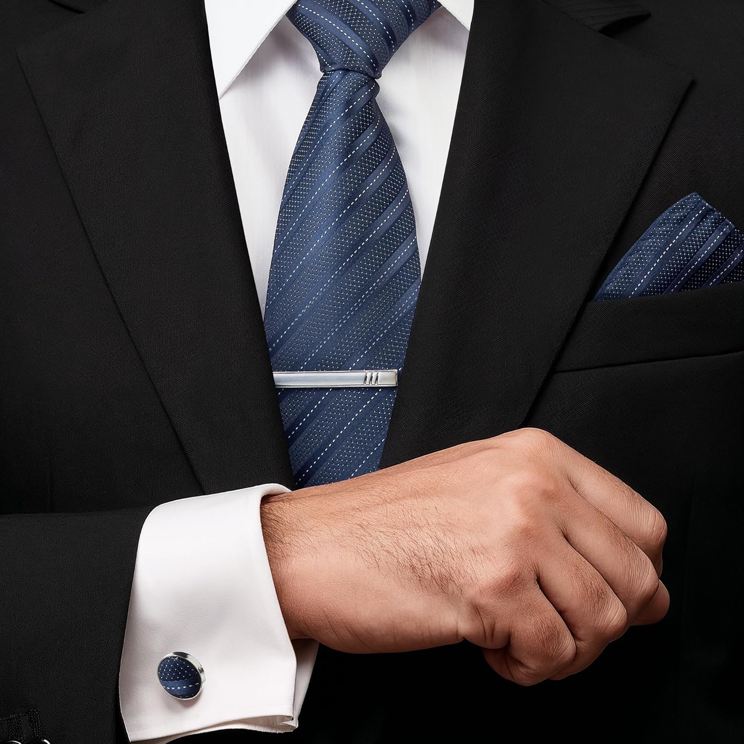 Premium Men’s Gift Tie Set Silky Necktie Pocket Squares Tie Clips Cufflinks For Men - Image 5