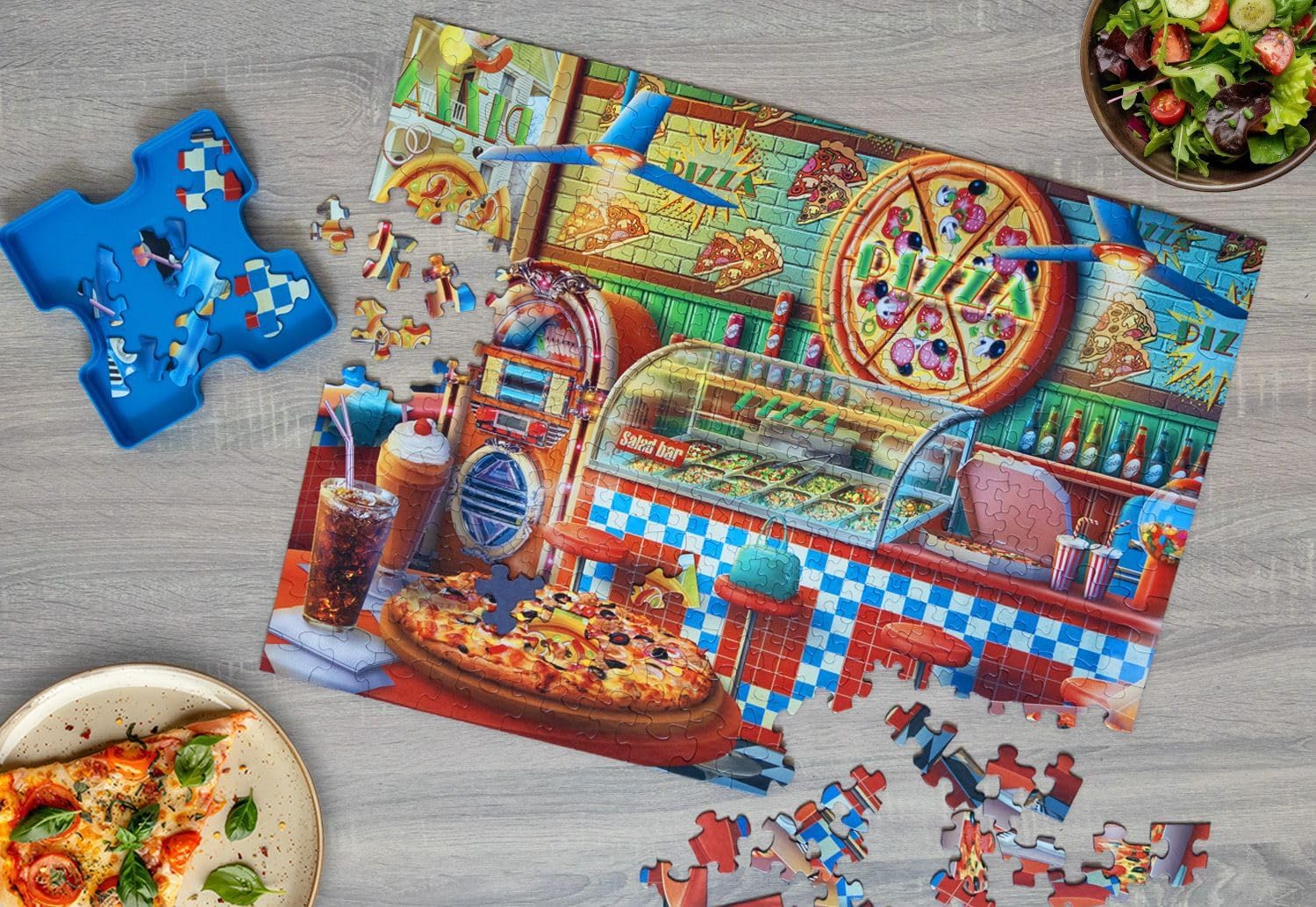 Springbok Pizza Shop 400 Piece Jigsaw Puzzle for Families - Retro Pizza Parlor Bursting with Flavor