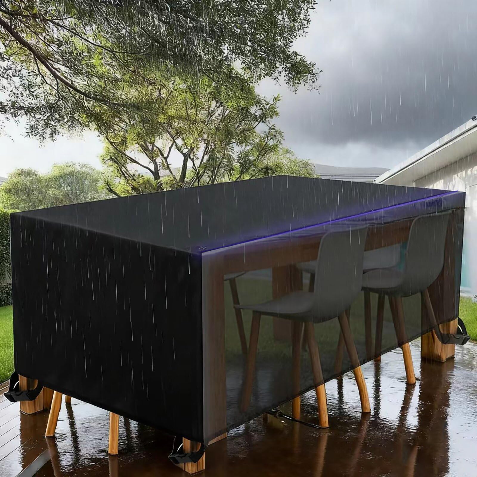 AUWUUA Rectangular Garden Table Covers 110x60x105cm/LxWxH Large Garden Furniture Covers Waterproof, Upgraded 420D Oxford Patio Outdoor Table and Chairs Cover, Rattan Sofa Cover, Black