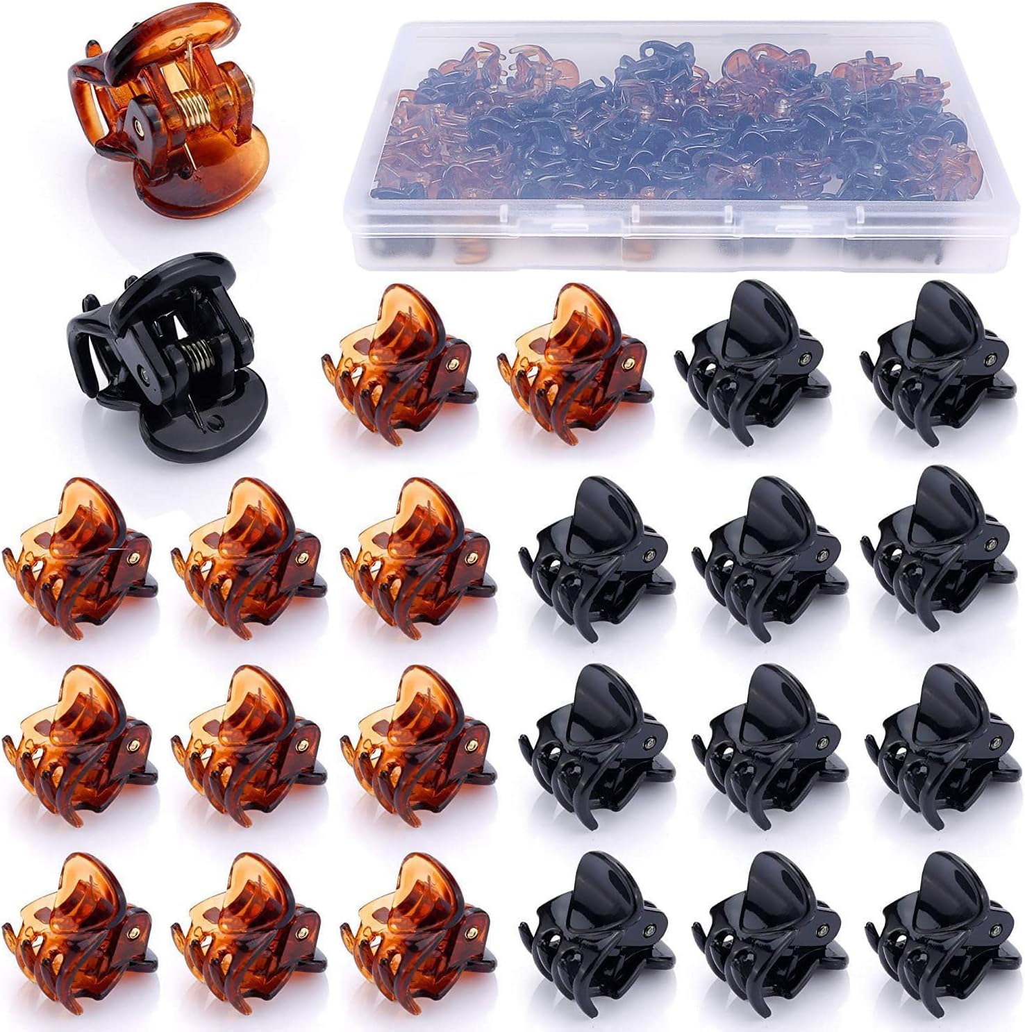 JANYUN 48Pcs Mini Hair Claw Clips, Black Brown Small Hair Clips for Girls Women Fine Hair Plastic Multifunction Clamp Clips Hair Accessories Gifts