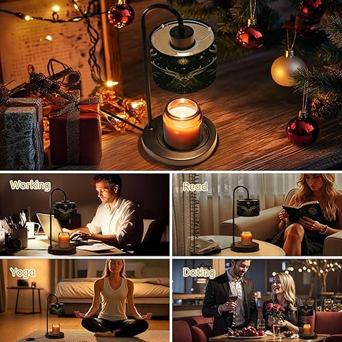 Miniatura 22 de Lámpara calentadora de velas con temporizador y atenuador, retro de los años 70, líneas onduladas abstractas psicodélicas, rosa, naranja, beige,