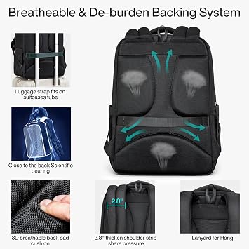 Hanke Expandable Travel Backpack 17 Inch, Full-Open Laptop Backpack, Black