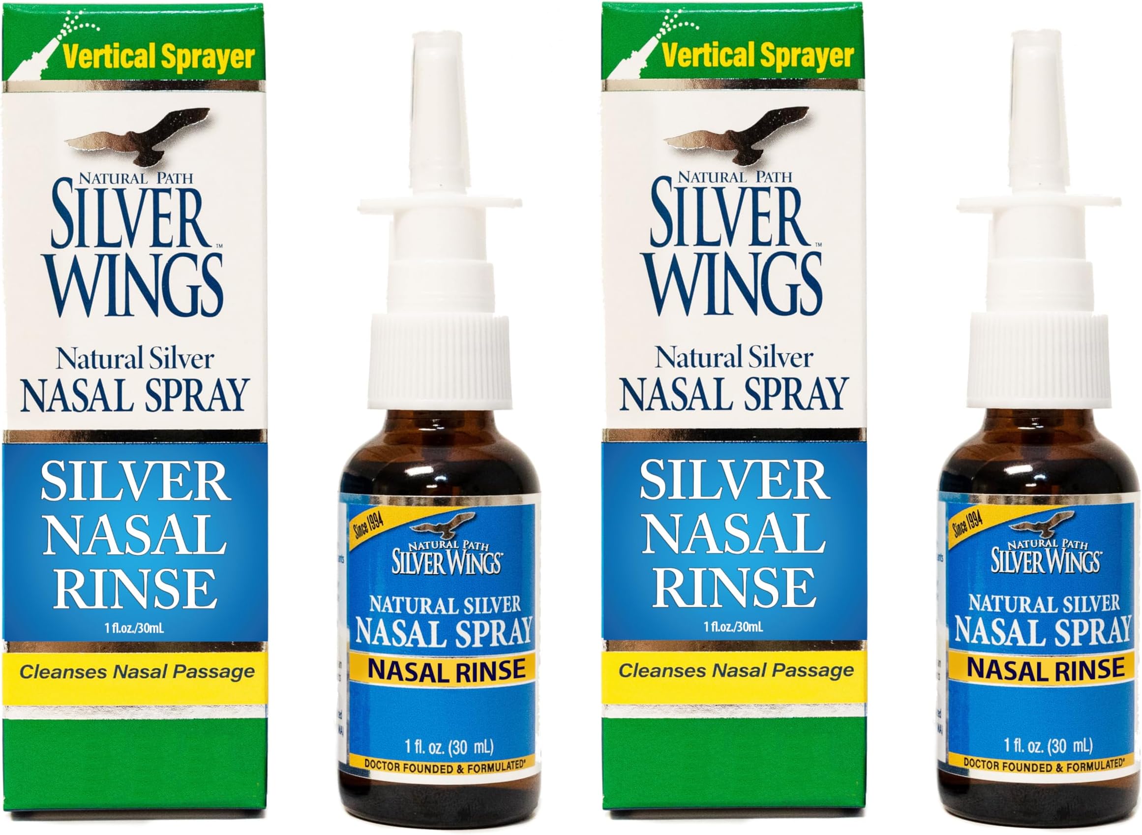 Natural Path Silver Wings - Natural Silver Nasal Rinse Spray - 250ppm - 1oz - 2 Pack