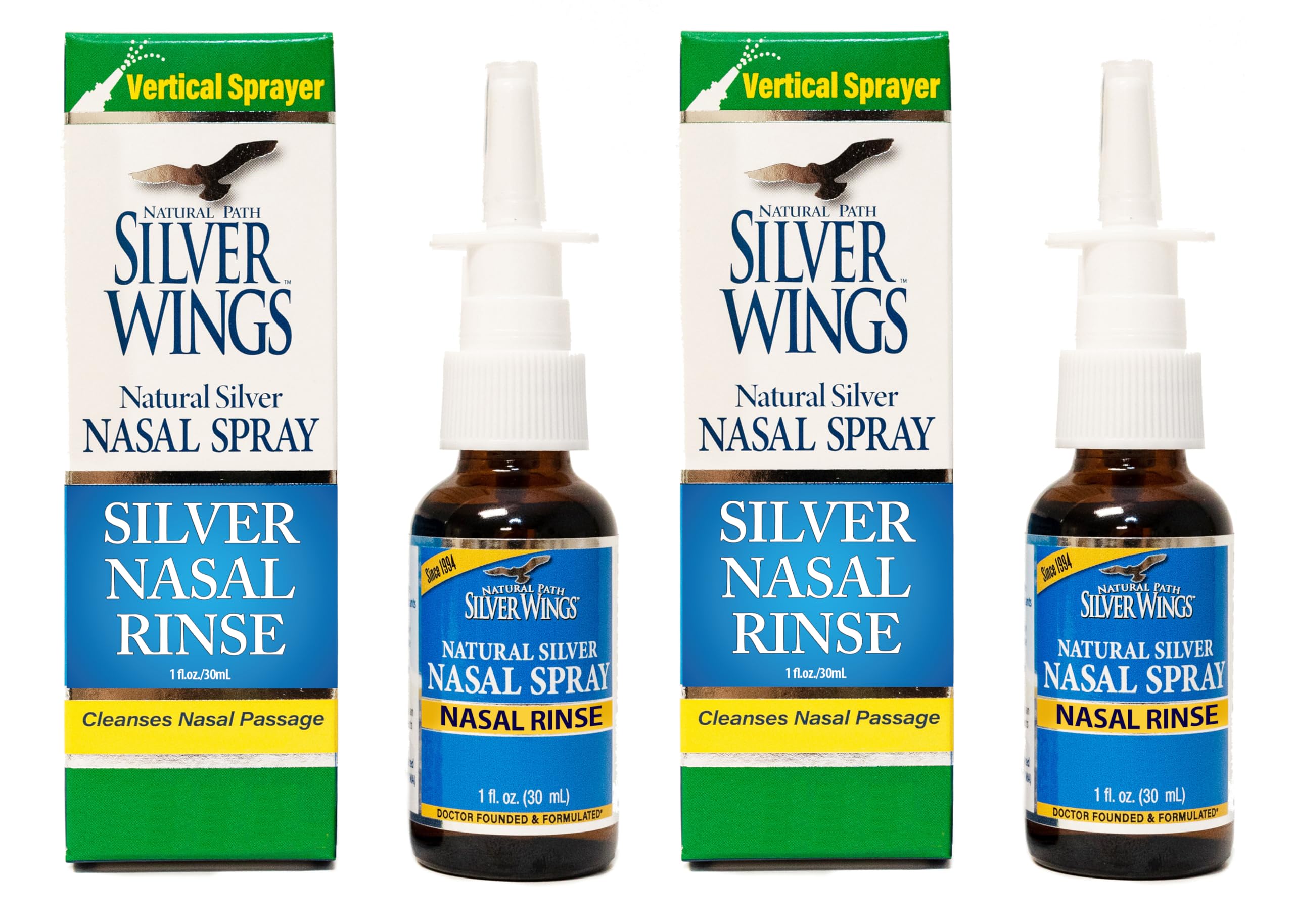 Natural Path Silver Wings - Natural Silver Nasal Rinse Spray - 250ppm - 1oz - 2 Pack